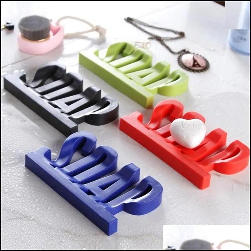 letter shape soap dish holder hollow design non residue with water soap shelf sponge debris storage