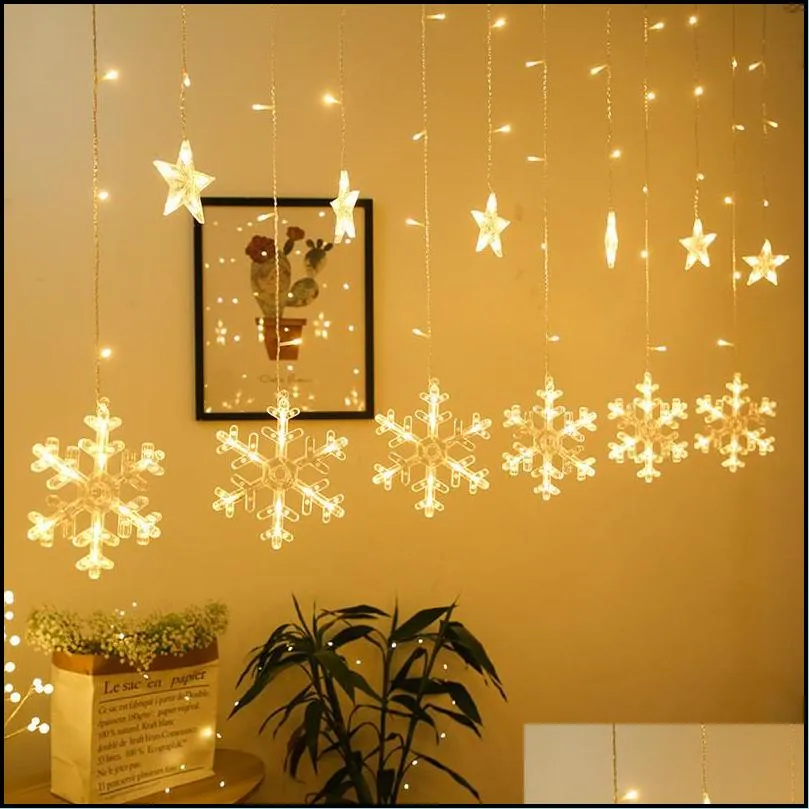 christmas snowflake led string lights moon star curtain lights wedding festival rgb night decoration string lights