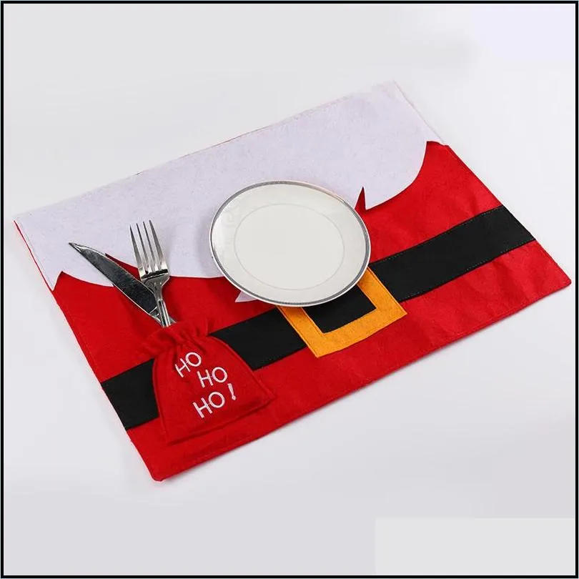 christmas table mat santa belt merry christmas table dish bowl food placemat with cutlery holder xmas dinner decor