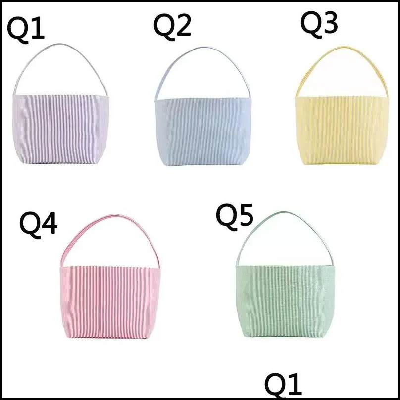new easter candy basket festive seersucker stripe bucket easters eggs storage bag multipurpose home clothes baskets