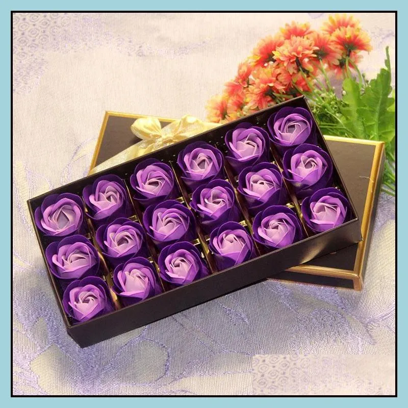 18pcs rose soap flower gift box wedding valentines day gifts rose bath body roses floral soap flowers wht0228