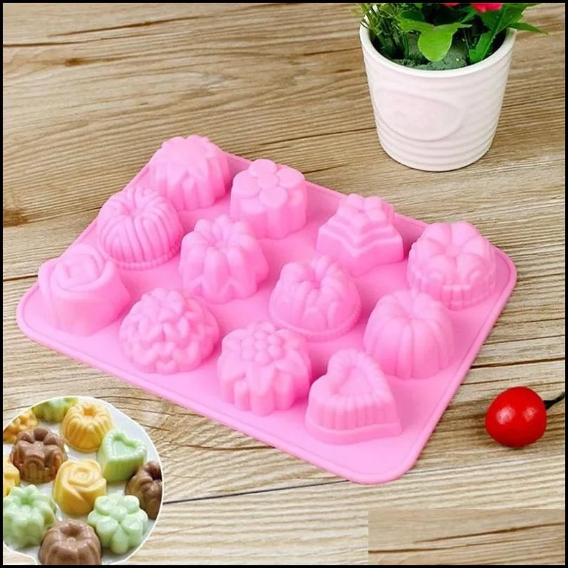 diy silicone soap mold 12 hole flower and silica gel cake mold pudding jelly molds handmade soap chocolate soap mould