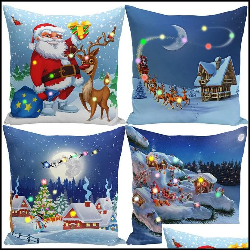 christmas led pillow case 45x45cm plush cover home sofa decorative throw pillowcase lighted creative pillow cover