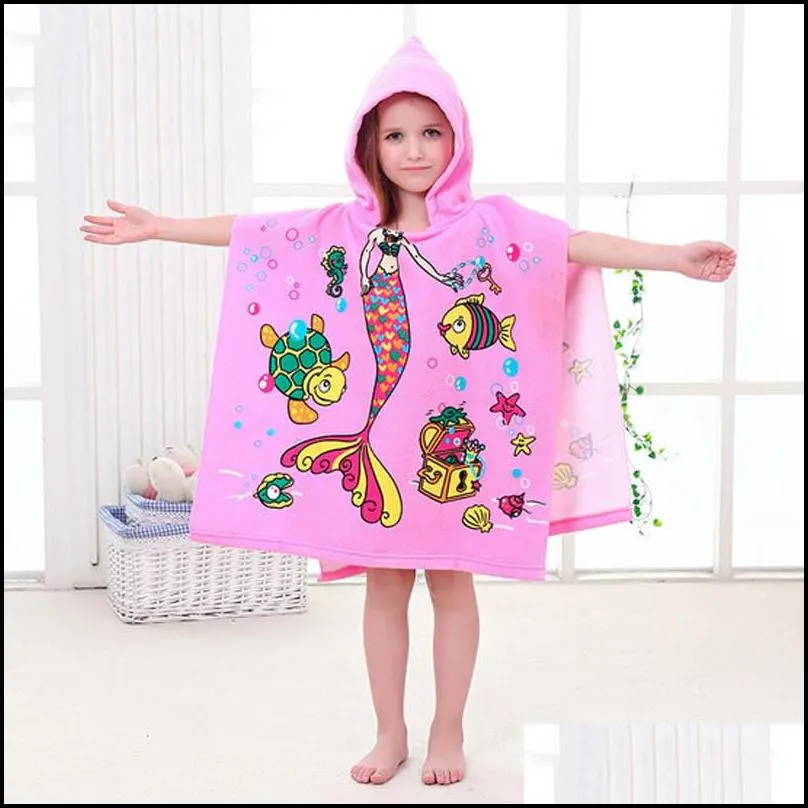 kids cartoon hooded cloak towel animal printed baby boys girls super absorbent micro fiber beach towels