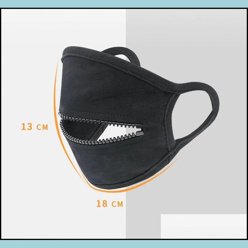 zipper design face mask black women man cycling protective mouth cover fashion masks cotton breathable sport mask