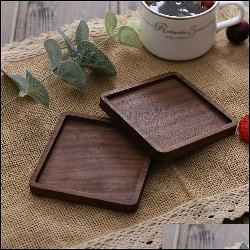 wooden coasters black walnut coffee tea cup mats natural non slip teapot drink coasters home bar tools