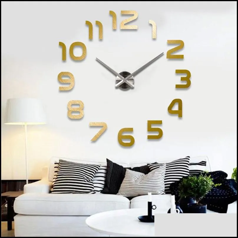 3d big number mirror wall clock large modern design 3d background wall clock diy home living room office decor art