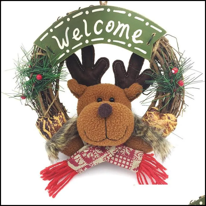 christmas rattan wooden wreath doll door hanging decoration garland wreath christmas santa snowman elk hanging decor