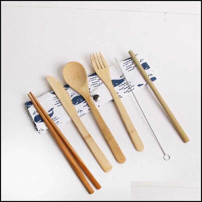 bamboo flatware cutlery set portable bamboo chopsticks fork spoon straw dinnerware set travel ecofriendly cutlery set