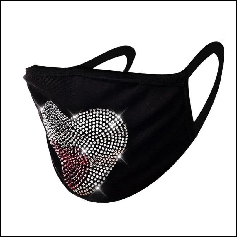 rhinestone american flag face mask adult fashion face mask heart shaped dustproof washable reusable bling mouth masks