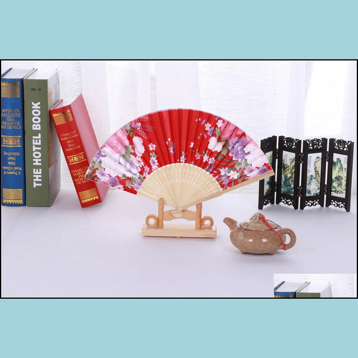 classical chinese style fabric fan silk folding bamboo hand held fans wedding birthday party favors gifts