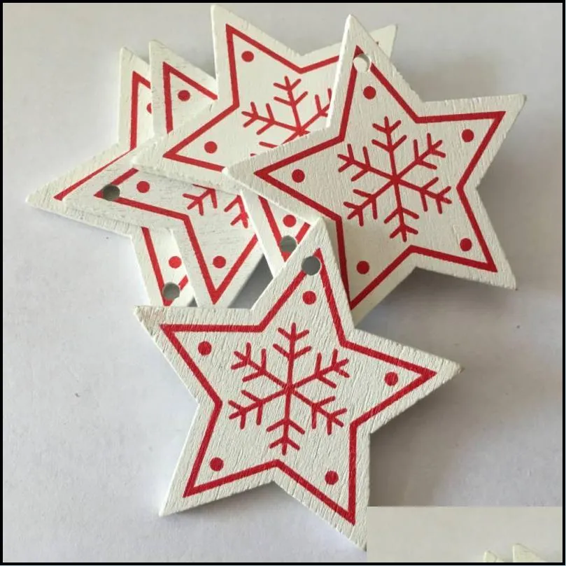 christmas wooden pendant 10pcs/lot white red wooden christmas tree ornament angel snow bell elk star christmas decorations for home