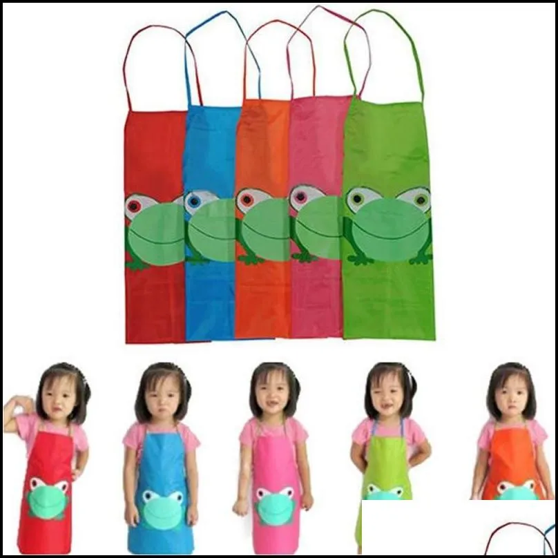 cartoon frog pattern kids children waterproof painting eating apron girl boy lovely painting cooking apron 5 color available