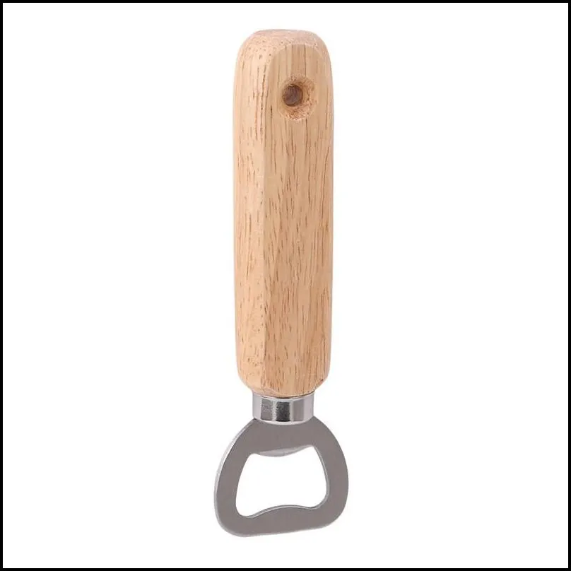 wood handle beer bottle opener stainless steel wooden handle wine beer soda glass cap bottle opener kitchen bar tools