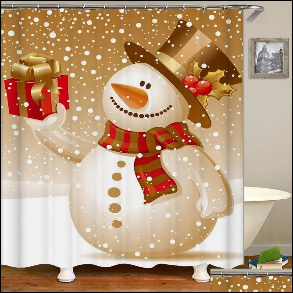 christmas printed bathroom shower curtain snowman santa claus elk waterproof polyester fabric bath curtains home decoration