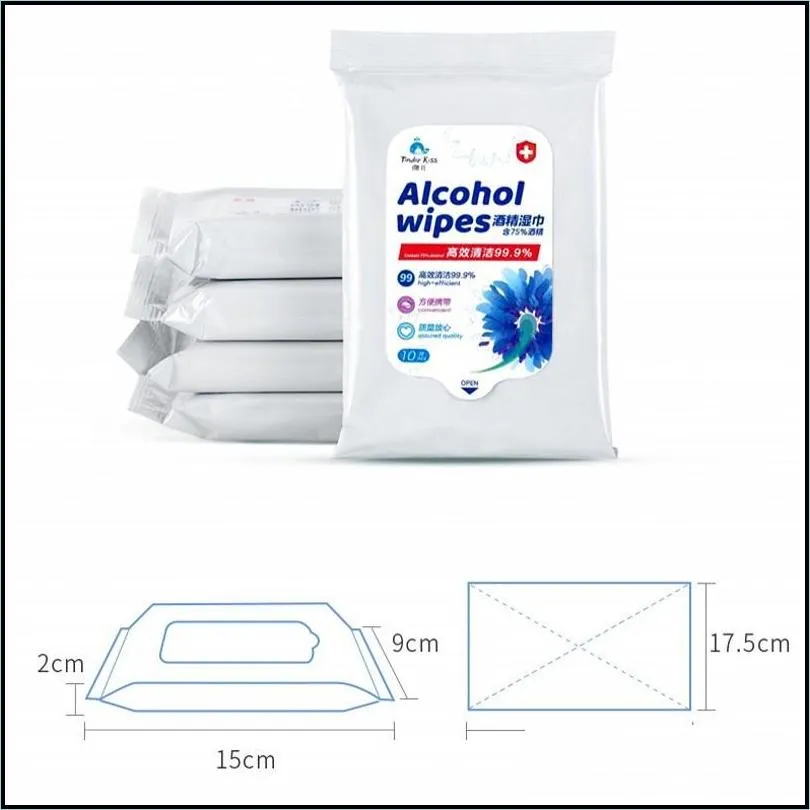 10pcs/pack disinfecting wipes 75% alcohol wipes portable antiseptic wet wipes outdoor portable antibacterial disinfectant wipe