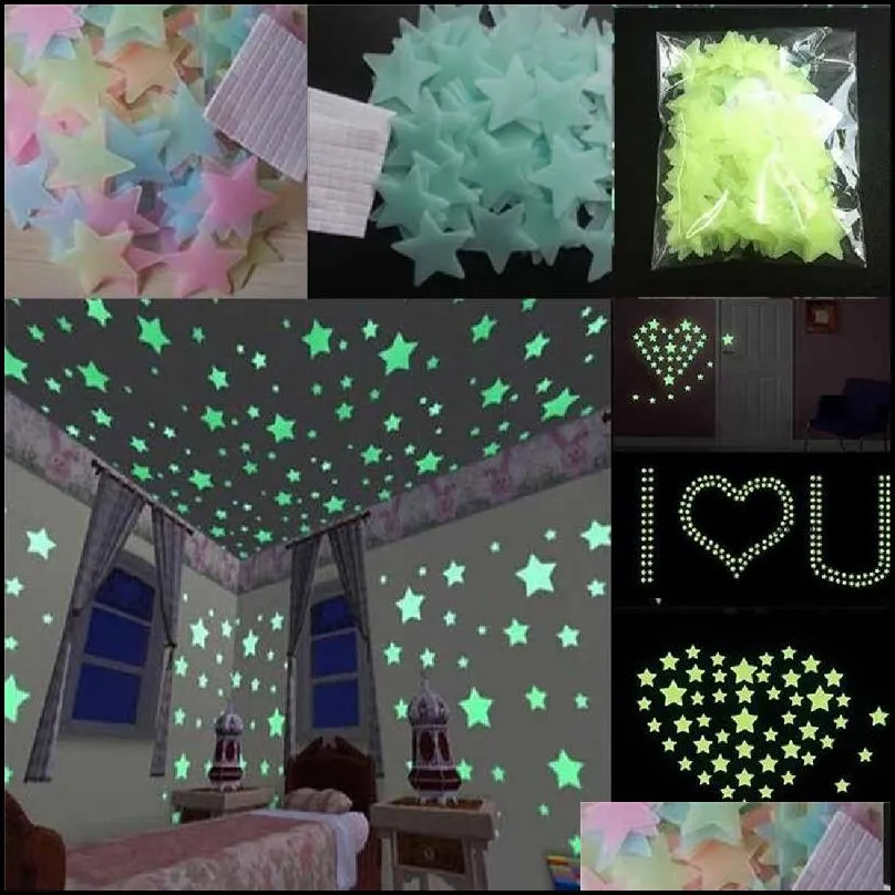 3d star moon fluorescent luminous wall sticker glow in the dark stars eco friendly pvc decorative wall decal kids baby rooms