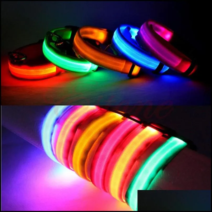 nylon led pet dog collar night safety flashing glow in the dark dog leash dogs luminous fluorescent collars pet supplies