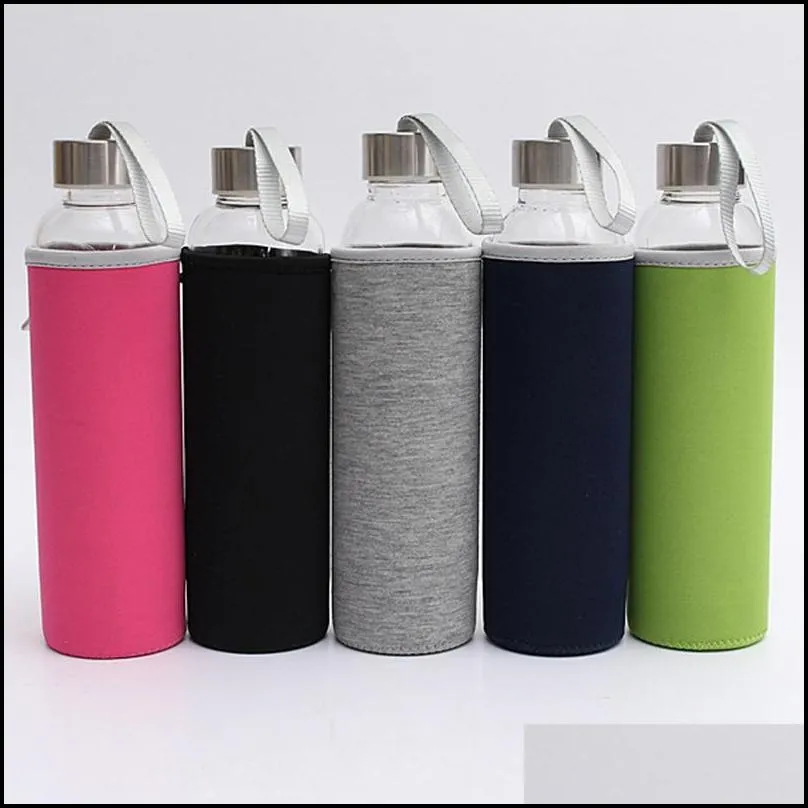 550ml universal high temperature resistant glass sport water bottle with tea filter infuser bottle jug protective bag