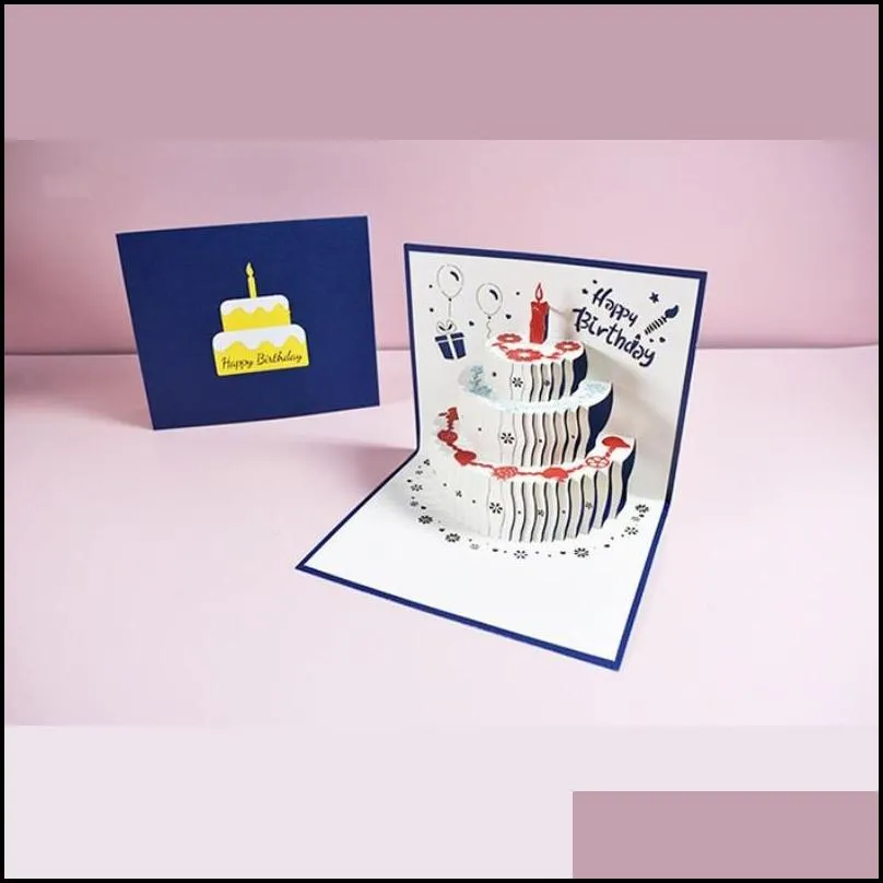 3d  up happy birthday greeting cards laser cut fruit cake shaped postcards gifts card with envelope stickers