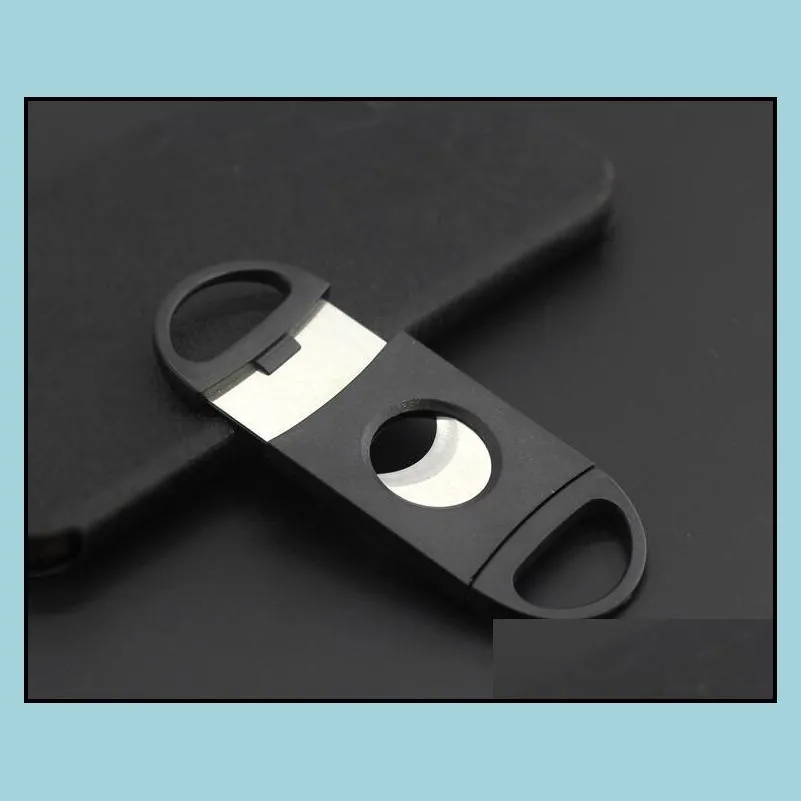 pocket plastic stainless steel double blades cigar cutter knife scissors tobacco black new wholesale