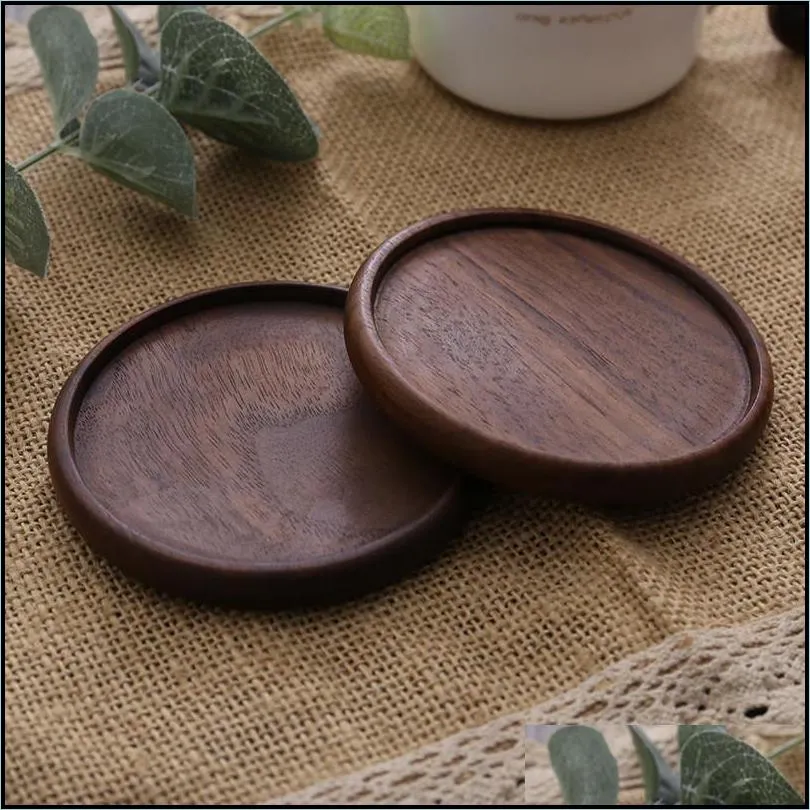 wooden coasters black walnut coffee tea cup mats natural non slip teapot drink coasters home bar tools