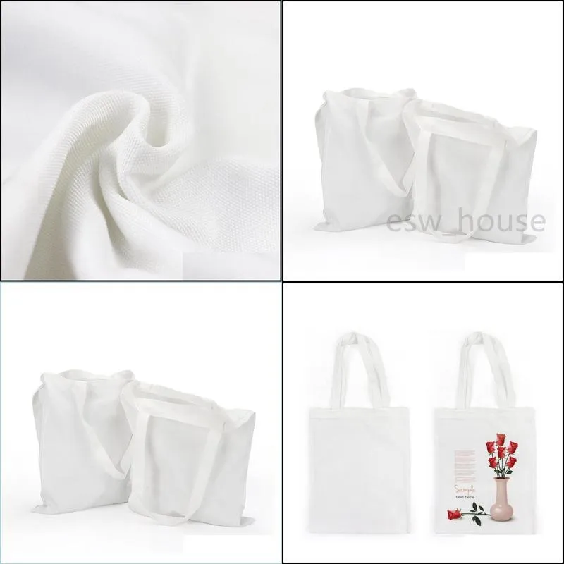 blank sublimation bag diy white polyester cotton fabric shoulder bags heat transfer printing tote bags for grocery