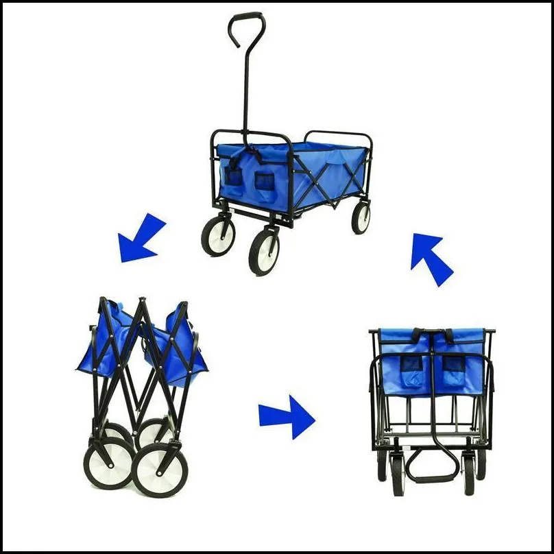 blue folding wagon garden shopping beach cart collapsible toy sports cart red portable travel storage cart