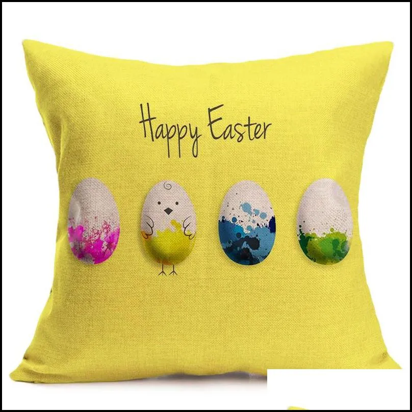 easter linen pillowcase square happy easter retro egg bunny rabbit design pillow case sofa car cushion covers festival home decors