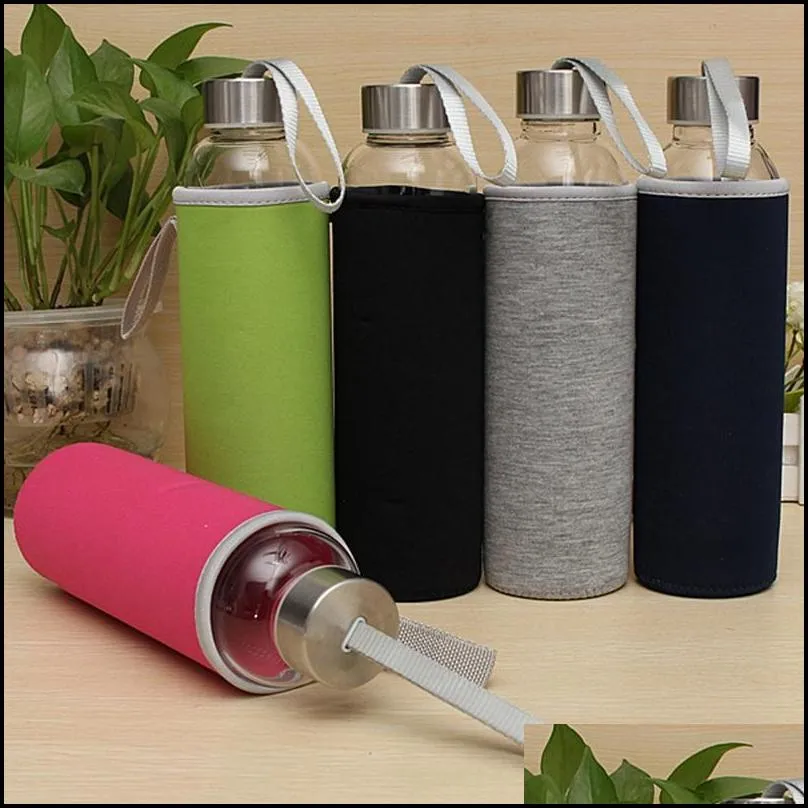 550ml universal high temperature resistant glass sport water bottle with tea filter infuser bottle jug protective bag