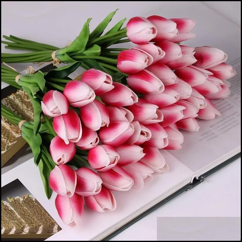 latex tulips artificial pu flower bouquet real touch flowers for home decoration wedding decorative flowers 7 colors option