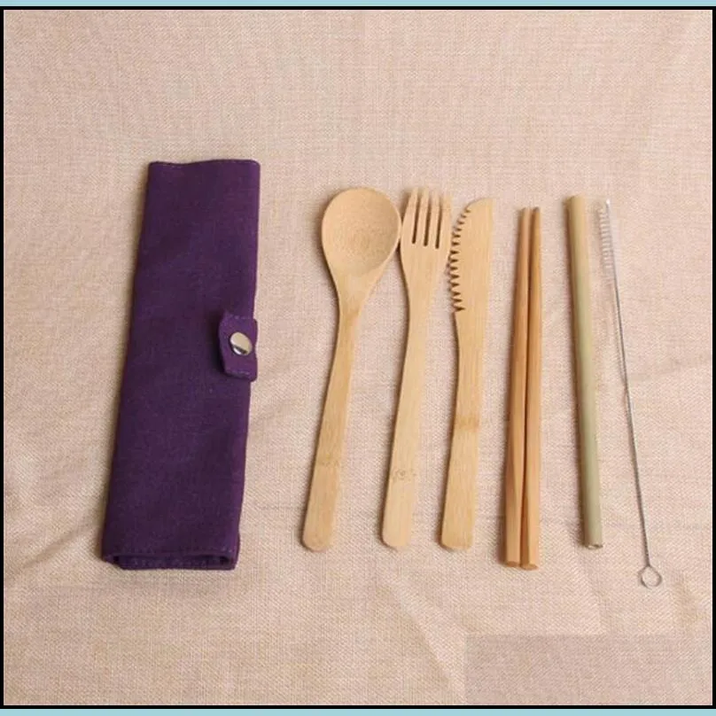 bamboo flatware cutlery set portable bamboo chopsticks fork spoon straw dinnerware set travel ecofriendly cutlery set