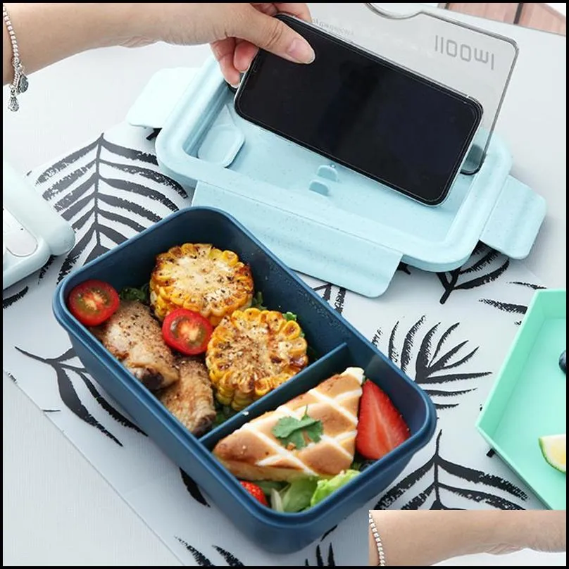 portable 1100ml plastic lunch box bento case chopsticks spoons microwae heating leakproof food storage container tableware