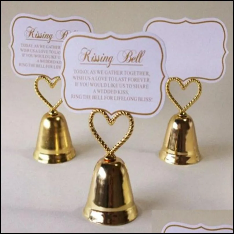 beautiful gold and silver kissing bell bell place card holder photo holder wedding table decoration favors