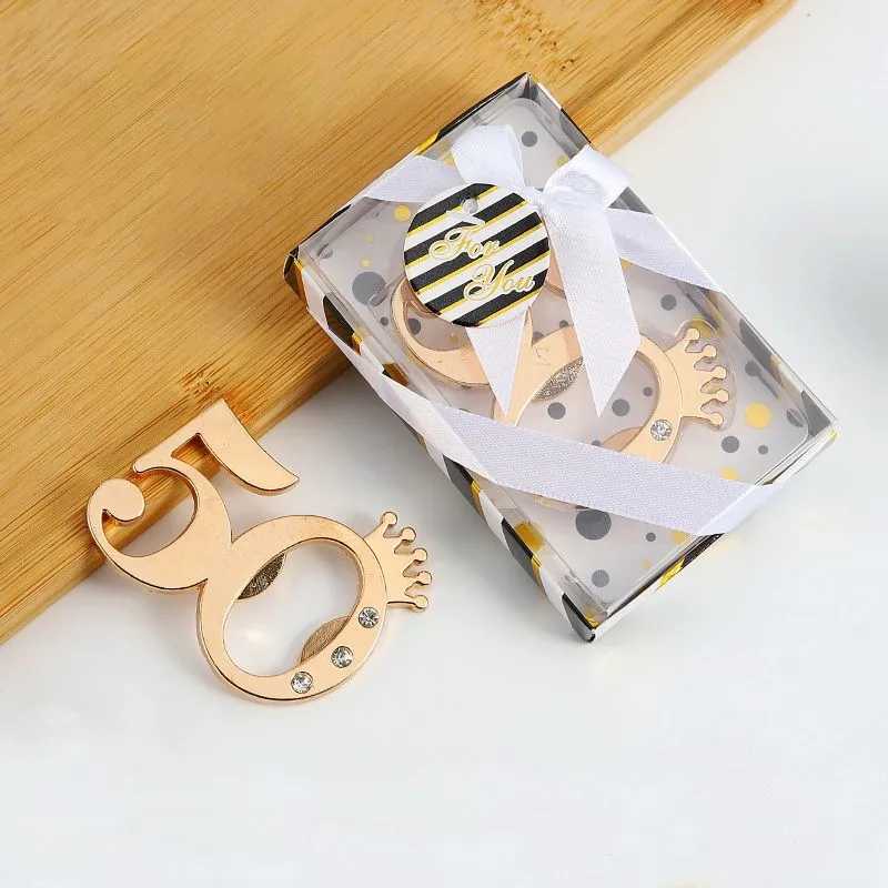 Wholesales Wedding Anniversary Party Present Gold Imperial Crown Digital 50 Bottle Opener in Gift Box Chrome 50th Beer Openers