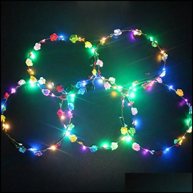 flashing led hairbands strings glow flower crown headbands light party rave floral hair garland luminous decorative wreath