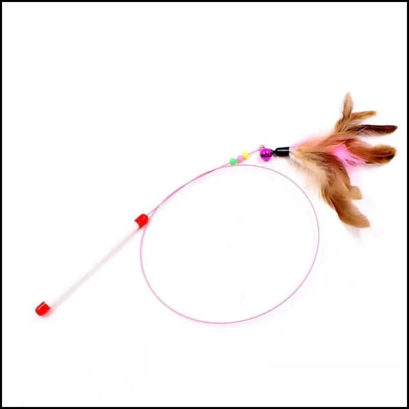 wire funny cat toy with feather bells funny cat stick pet supplies funny cat pet teaser feather thread toy