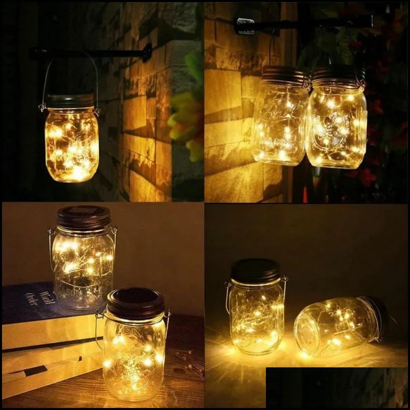 10 led solar mason jar lid fairy string light garden hanging lamp wedding christmas outdoor decoration