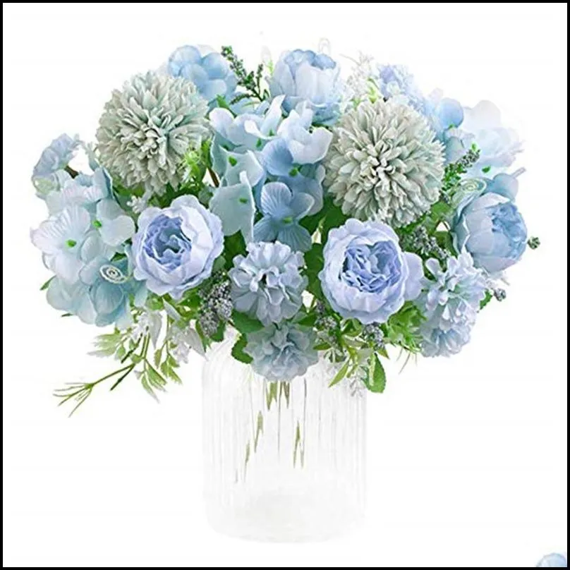 silk peony hydrangea flowers bouquet 7 forks artificial realistic plastic carnations peonies hydrangea flower wedding party home garden