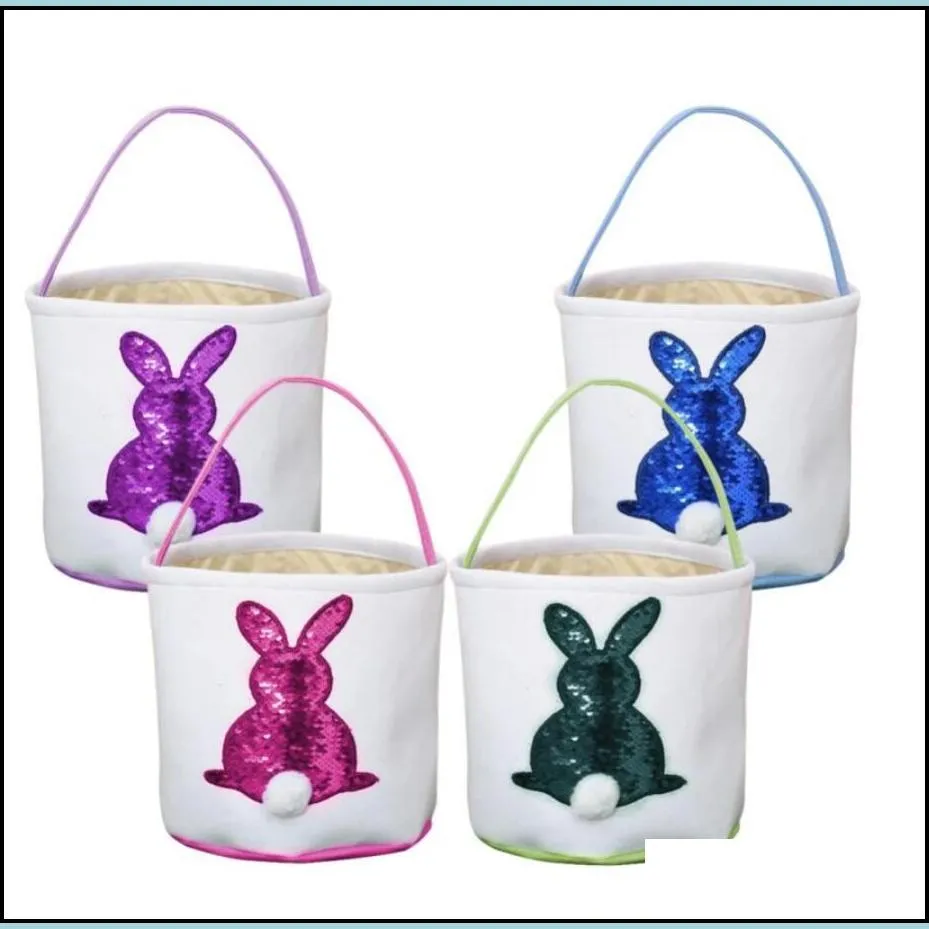 party favor easter bunny basket bags for kids canvas cotton carrying gift and eggs hunt bag fluffy tails printed rabbit canvas toys bucket