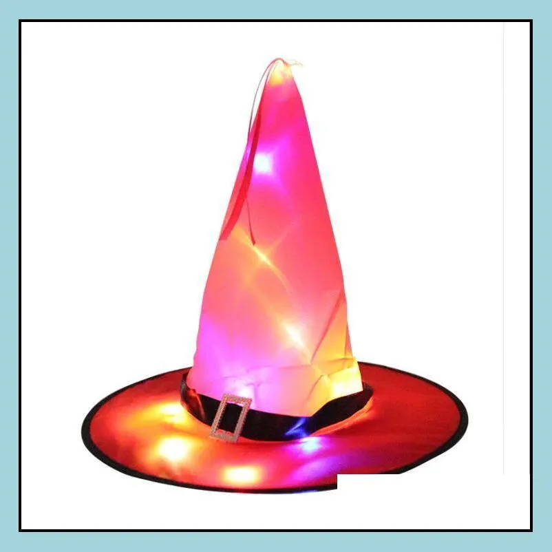 halloween hats halloweens decoration props led string lights glowing witch hat scene layout party supplies magician sorceress chapeau wizard cap