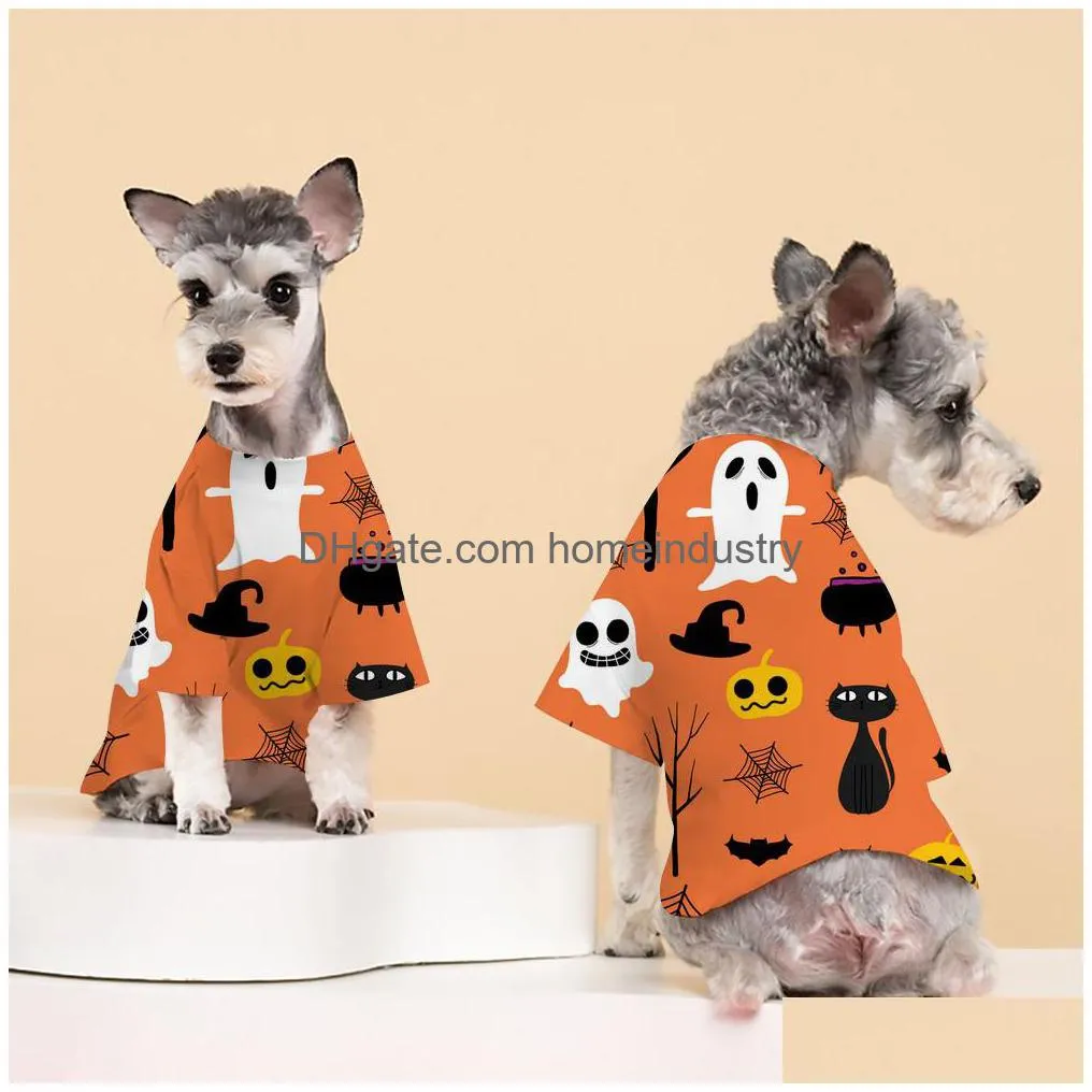 dog apparel new halloween pet dogs cat pullover print shortsleeved tshirt small and mediumsized dogss casual twolegged clothes