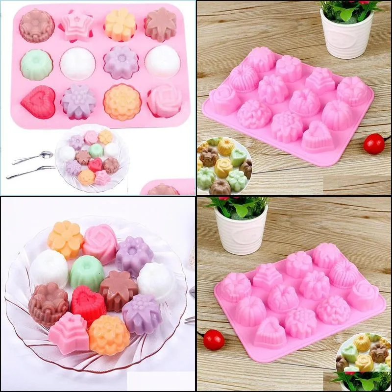 diy silicone soap mold 12 hole flower and silica gel cake mold pudding jelly molds handmade soap chocolate soap mould