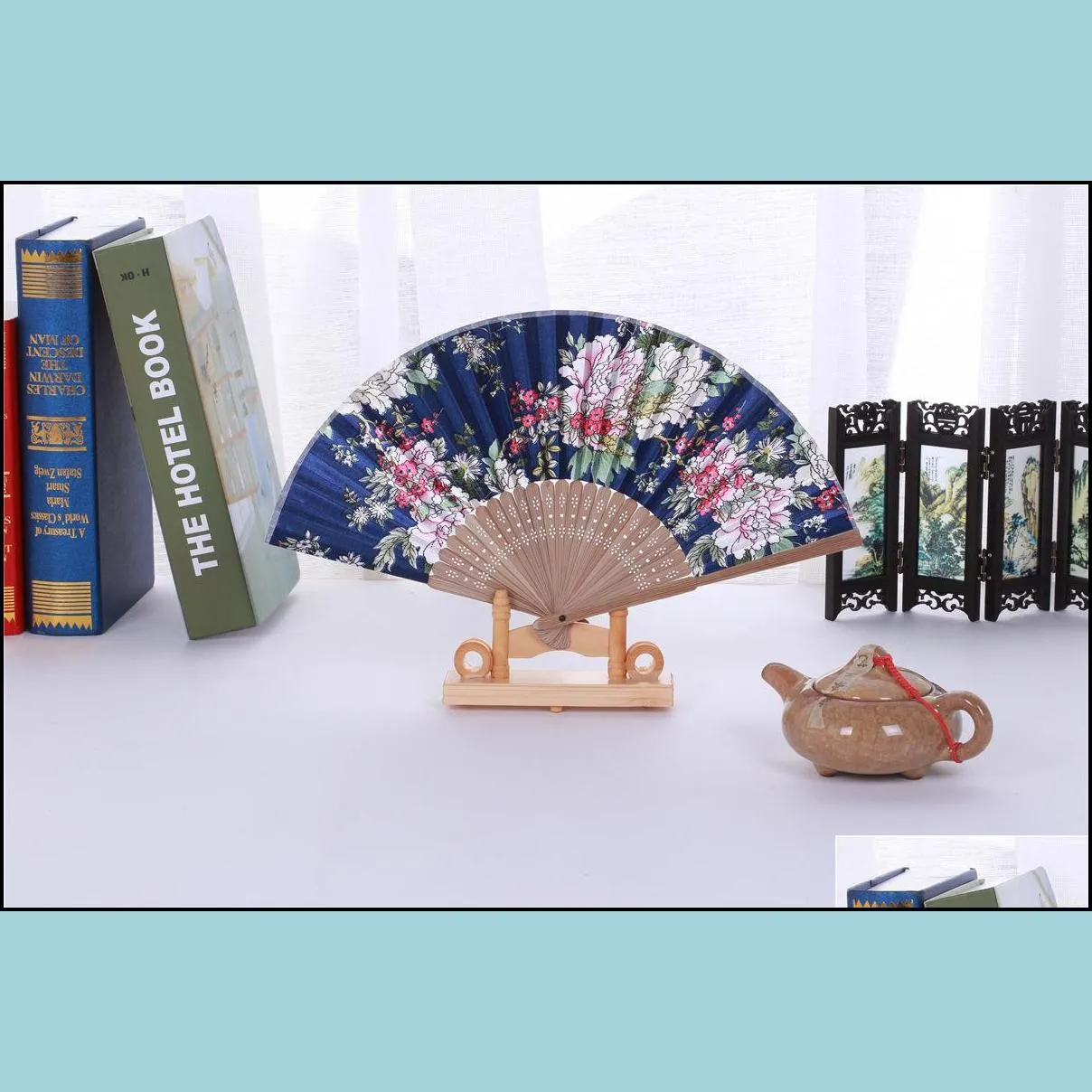 classical chinese style fabric fan silk folding bamboo hand held fans wedding birthday party favors gifts