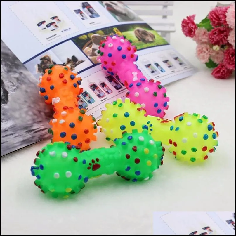 dumbbell dog toys colorful dotted dumbbell shaped puppy toys squeeze squeaky faux bone pet chew toys for dogs