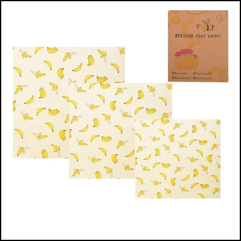 3 pcs reusable beeswax food wrap recyclable bee wax food preservation wraps sandwich fruits food storage wrapper