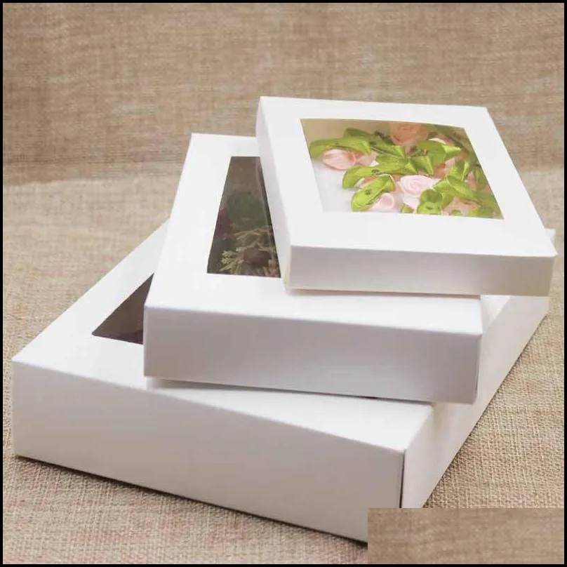 white black kraft paper box with window gift cake packaging boxes wedding birthday favors container with pvc windows