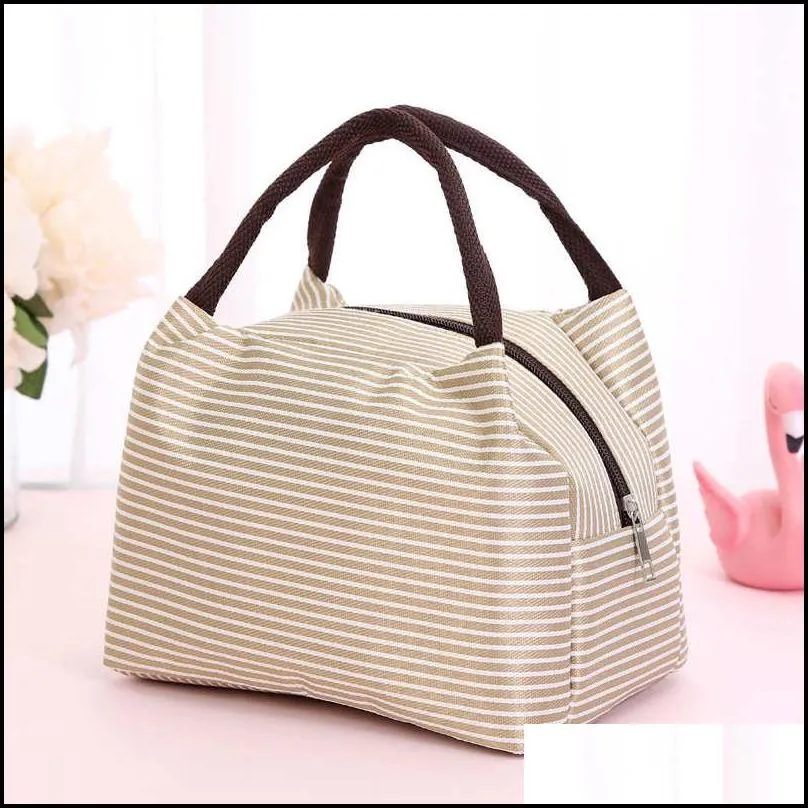 striped lunch bag for women insulated cold picnic totes carry case thermal bags food bag lunch box bag