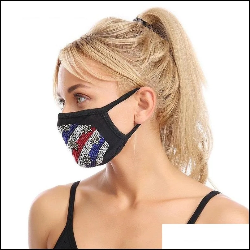 rhinestone american flag face mask adult fashion face mask heart shaped dustproof washable reusable bling mouth masks