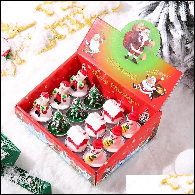 christmas fragrance candle 12pcs/pack smokeless santa snowman gift stocking tree design candle xmas motif new year candles